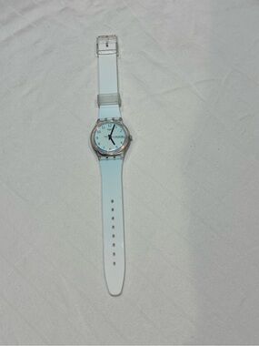 Swatch Classic White light blue ombré Silicone Strap Watch - Minimalist Analog